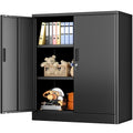 BESFUR Metal Storage Cabinet, Garage Storage Cabinet with 2 Adjustable Shelves, Locking Short Storage Cabinet for Office Garage Home, Black Metal Cabinets (36" H x 31.5" W x 16" D)