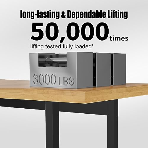 60” Heavy-Duty Solid Wood Work Bench Work Table with Wheels, Adjustable Height Portable Workbench with Power Outlets, 3000 Lbs Capacity Workstation for Garage, Workshop