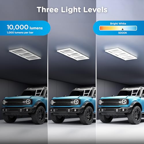 Enbrighten Ultrabrite Garage Lights, 10 Pack, 3 Rex, LED Gym Lighting, 10,000 Lumens, Dimmable with Remote, 5000K Bright White, Plug‑in or Hardwire, Hex Style, ETL Certified, 85814