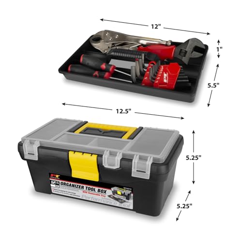 Performance Tool W54012 Heavy Duty Plastic Organizer Tool Box for Workshops and Garages, Black, 12.5-Inch