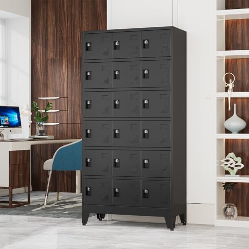 Lusiwry Metal Lockers for Employees-18 Doors Storage Locker with Shelves and Lockable Steel Cabinet for School,Gym,Office,Staff,Assembly Required,Black