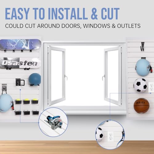 Slatwall Panels Garage Slat Wall Storage Systems Garage Wall Organizer, Slatwall Panels Slat Board PVC Wall Panels Slatwall Displays Garage Tool Organizer Wall Mount Slate Wall, White, 8'Lx4'W