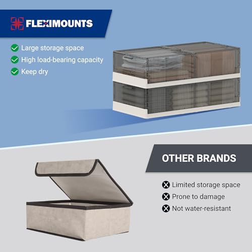 FLEXIMOUNTS 2-Pack Under Bed Storage with Wheels, 108 QT Large Collapsible & Stackable Containers, Foldable Organizer Bins for Blankets, Shoes, Books, Bedroom Closet