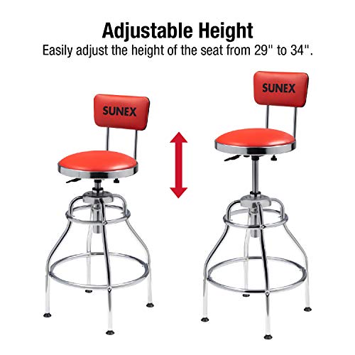 SUNEX TOOLS 8516 Hydraulic Shop Stool and BIG RED Torin Swivel Bar Stool Bundle | Padded Garage/Shop Seats with Chrome Plated Legs