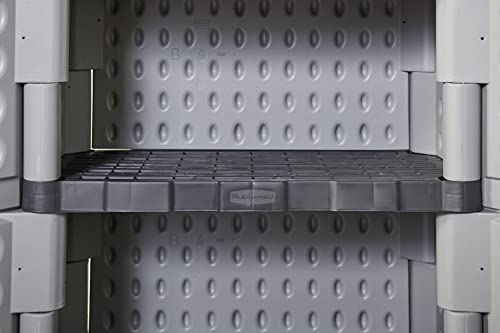 Rubbermaid Freestanding Storage Cabinet with Doors 18"D x 36"W x 37"H Medium Gray/Black Two-Shelf Lockable Cabinet for Indoor/Outdoor/Garage Storage for Garden Tools/Lawn Care Accessories