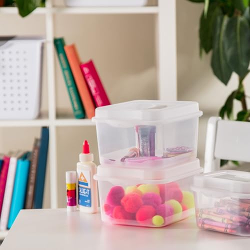 Sterilite 12-Pack FlipTop Stackable Square Small Storage Bin with Hinging Lid, Clear