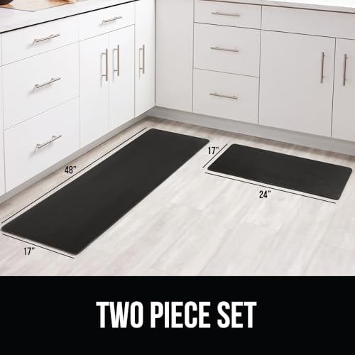 GORILLA GRIP Comfortable Cushioned Kitchen Mats for Floor, 1/2 Inch Thick Ergonomic Standing Desk Anti Fatigue Mat, Waterproof and Stain Resistant Pebbled Top, Padded Foam Rug, 17x24 + 17x48, Black