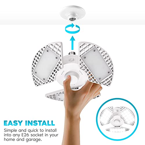 LUXRITE 2-Pack LED Garage Light 80W, 8000 Lumens, Deformable LED Garage Lights, 5000K Bright White, 3 Panel Garage Light, E26 Screw in Shop Light, Adjustable Garage Light, Damp Rated, ETL Listed