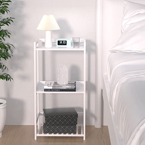 POXAKA 3 Tier Bamboo Bathroom Shelves, Ladder Shelf for Storage, Rustic Home Organizer, Space-Saving Design, Stylish Display Nightstand, Stylish Storage Solution for Home, Living Room, Kitchen