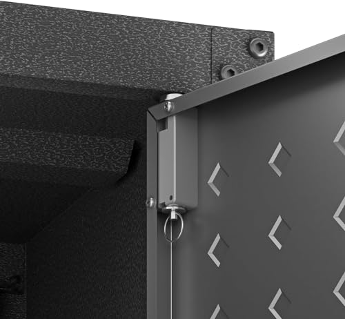 Manhattan Comfort Fortress Floating Garage Storage Cabinet with Adjustable Shelves and Lock, Recessed Handles, Metal Wall Mounted Lockable Utility Cabinet, Steel Garage Storage in Black and Grey