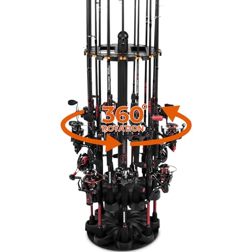 KastKing V16 Rotating Fishing Rod Holder for Garage, Floor Rack Holds Up to 16 Rods & Combos, Space-Saving Pole Organizer with Foam, Durable ABS, Fishing Gear Storage Gift for Men