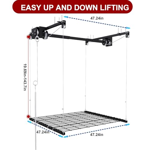 S.Walt Hanging Garage Ceiling Storage Racks, Adjustable Overhead Garage Storage Lift, Mounted 44 ft Heavy-Duty Steel Platform for High Ceilings 1012 ft, Supports 250 lbs for Everyday Use