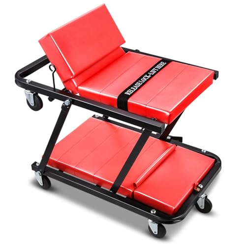 Auto Dynasty 48" Z-Creeper Seat, 2-in-1 Foldable Garage Rolling Creeper Shop Seat, 330 LBS Capacity Automotive Mechanic Under Car Repair Tool, Black