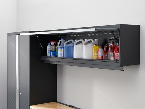NewAge Products Bold Series Gray All-in-one 4pc Set, 30 in. Locker, Wall Cabinet, 60 in RTA Workbench with Bamboo Worktop, 24-Gauge Heavy Duty Steel Garage Storage Cabinets, 73501