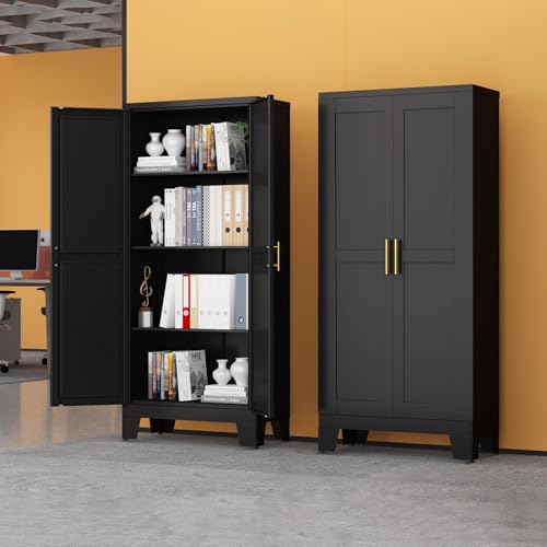 RISTERN Black Metal Storage Cabinet, 61" Steel Cabinets for Home Office, Kitchen Pantry Storage Cabinet with Doors and 3 Adjustable Shelves, Metal Tool Cabinet, for Office, Home, Garage, School