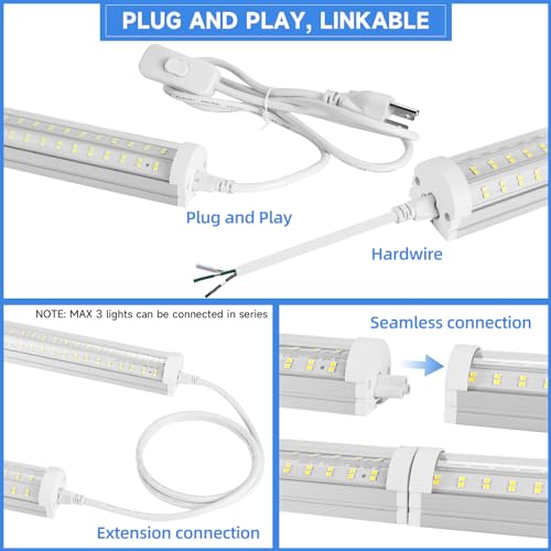 8FT U Shape 125W Integrated LED Tube Light, 6500K Clear White, 20000LM Super Bright, Flush Mount/Hanging, Linkable Shop Lights for Garage Workshop, Plug&Play, 8 Pack