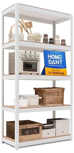 HOMEDANT House 36.2" W 5 Tier Heavy Duty Garage Shelving Adjustable Metal Rack Storage Shelves Standing Shelf Unit Organizers Pantry Closet Office White 1Pack