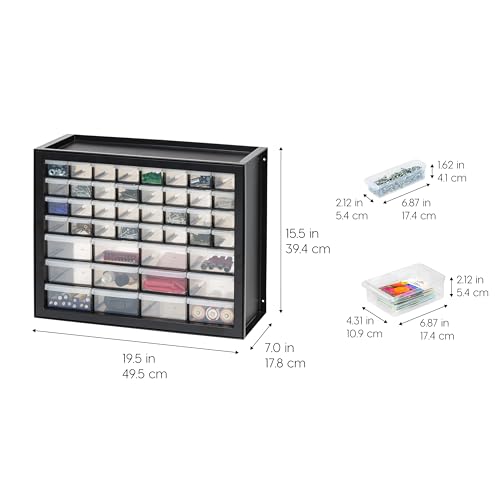 IRIS USA 44-Drawer Small Parts Organizer, Made in USA, Storage Drawers for Screws, Nuts, Bolts, Electronics, Hardware, Beads, Crafts, Building Bricks, Stackable Garage Storage Cabinet, Black