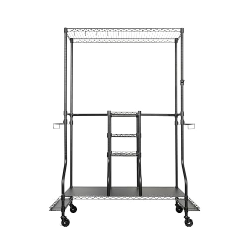 SafeRacks Golf Equipment Organizer Rack, Golf Bag Storage Rack for Garage, Fits 2 XL Bags & Accessories - Standard and Deluxe (Deluxe, Black)