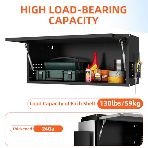 Yoonkool Metal Garage Wall Cabinet, Floating Garage Tool Cabinets with Up-Flip Door,13.8''H Hanging Wall Mounted Storage Cabinet for Garage, Warehouse, Kitchen, Bathroom, Workshop, RV, Black