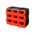 Tactix Modular Storage Tower Cabinet, Black & Orange, Polypropylene, 9 Removable Bins, Wall Mount, 12.5x6.6x14.9 Inches, Garage Workshop