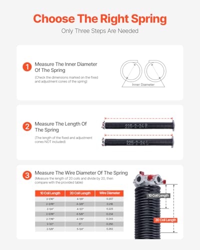 VEVOR Garage Door Torsion Springs, Pair of 0.225 x 2 x 24 in, 16000 Cycles, Electrophoresis Black Coated for Replacement, Garage Door Springs with Non-Slip Winding Bars, Gloves and Mounting Wrench