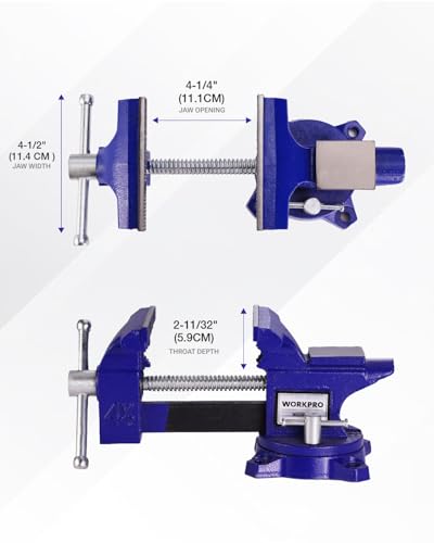 WORKPRO Bench Vise, 4-1/2" Vice for Workbench, Utility Combination Pipe Home Vise, Swivel Base Bench for Woodworking