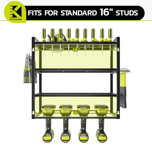 KAFAHOM Power Tool Organizer, Garage Tool Organizers and Storage,Drill Holder Wall Mount, Storage Rack for Cordless Drill, Heavy Duty Tool shelf with Screwdriver Holder/Pliers Holder/Hammer Holder