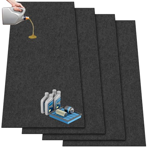 Drydiet 4 Pcs 36 x 72 Inch Oil Spill Mat for Under Car, Driveway, Motorcycle - Absorbent Pad for Garage Drip Leaks With Rubber Backing - Reusable, Washable, Non-Slip, Protects Floor