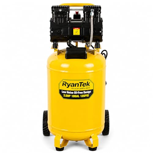 15-Gallon Air Compressor,2HP,Vertical Tank, 4.5CFM@90PSI,Quiet 66dB Twin Cylinder, Oil-Free, for Inflation, Nail Guns,Auto Repair, Painting, Woodworking and Home Use(Maximum Pressure 125 PSI)