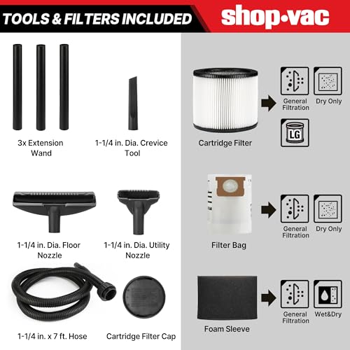 Shop-Vac 5922805 Wet/Dry Vacuum, 8 Gallon, 4.5 Peak HP, 1.25 Inch Diameter x 7 Foot Hose, 6 Foot Cord, Ideal for Jobsite, Garage, Workshop & Home