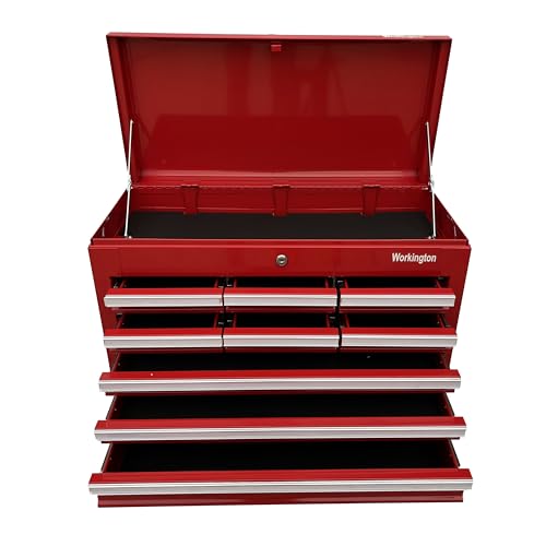 Workington Professional Industrial Portable Metal Tool Chest with 9 Drawers, 26" 9-Drawer Tool Chest Cabinet with Ball Bearing Drawer Slides, Steel Tool Storage Box Organizer 4016 Red
