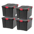 IRIS USA WeatherPro 74 Qt Storage Bins with Lids, 4 Pack, BPA-Free Plastic Gasket Box with Tight Latch and Seal, Stackable Nestable Tote Tub - Black/Red