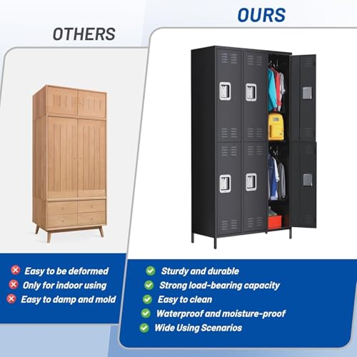 MERXENG Metal Storage Locker with 6 Doors, Metal Locker for Employees with 18 Hooks for Garage School Office Gym Home, Assembly Required, Black