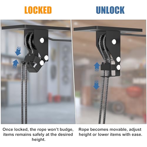 KOSEOO Cargo Box Pulley System for Garage Storage, Heavy-Duty Kayak/Canoes/Bikes/Ladders Ceiling Hoist, Hold Up to 150 lbs Capacity, Fit 10-18 Foot Ceilings, Black