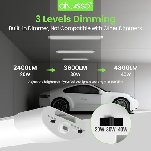 ALUSSO® LED Shop Lights 4FT for Garage, 4800LM Adjustable 20W/30W/40W, 5CCT 2700K 3000K 4000K 5000K 6500K, 120V, Warm to Cool Daylight Linkable Shop Lights for Workshop, ETL, 2 Pack