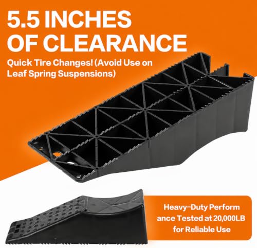 Tlaleikejia 2 Pack 20000lbs Tandem Wheel Ramp, Concave Portable Ramp, Heavy Duty Tire Changing aid on Tandem Dual Axle Trailer, 5.5in Tire Lift Trailer Wheel Jack RV Flat Tire Ramp (2)