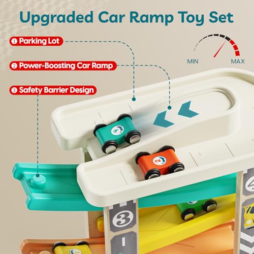TOP BRIGHT Toddler Toys for 2 Year Old Boy, Wooden Car Ramp Race Track Set, Car Toys for Toddlers 1-3 with Cars and a Garage, Montessori Toys for 12 Year Old Boy Girl,Birthday Gift for Age 18+ Month