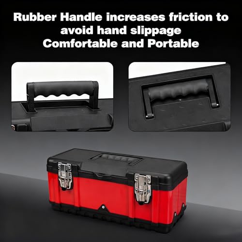 Jack Boss Steel Tool Box 15.5 Inch Small Portable Tool Organizer Box with Built-in Short Non-slip Handle Car Box with Removable tray
