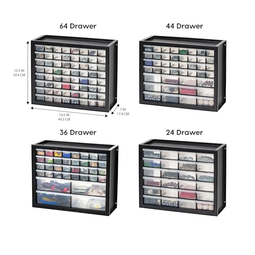 IRIS USA 44-Drawer Small Parts Organizer, Made in USA, Storage Drawers for Screws, Nuts, Bolts, Electronics, Hardware, Beads, Crafts, Building Bricks, Stackable Garage Storage Cabinet, Black