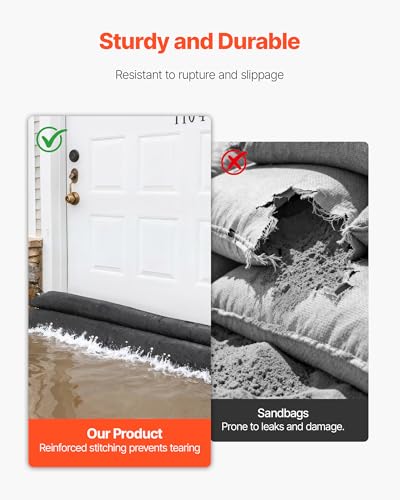 VEVOR Flood Barrier, 8 Pack, 17 x 0.7 ft Flood Bags Activated by Water, Water Absorbent Barrier, Sandless Sandbags Blockage, Flooding Prevention Bags for Home, Doorway, Basement, Garage