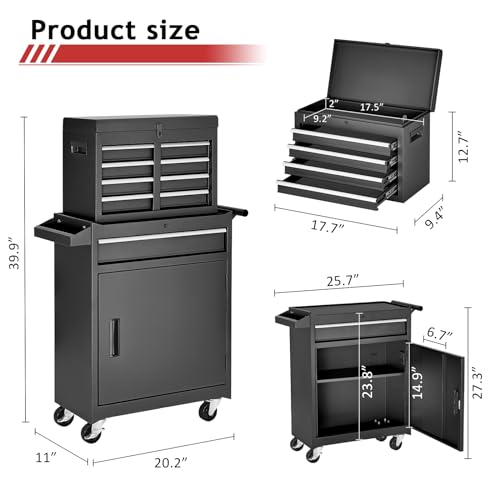 AirWire Tool Chest,5-Drawer Rolling Tool Storage Cabinet with Enhanced Packaging, Detachable Top Tool Box, Metal Tool Cart for Garage Workshop,Black, ATC001BK