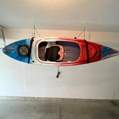 Tie Boss Kayak Hanger, Cargo Ceiling Storage, Overhead Storage, Watercraft Garage Storage, Hoist System.
