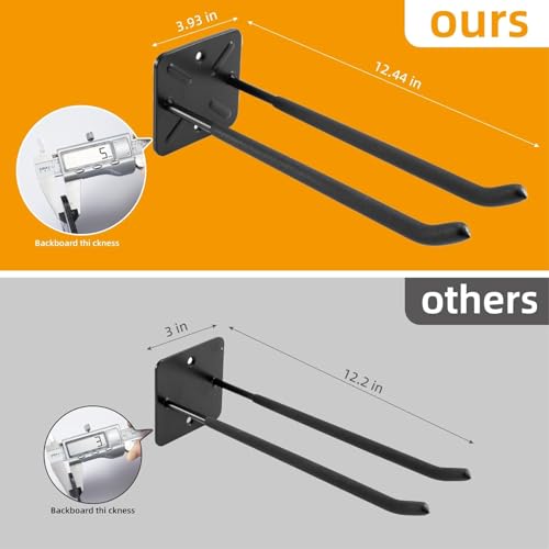 Sinoer Heavy Duty Garage Double Hooks, Ladder Hooks for Garage Wall Mount, 80KG Load Capacity, 32CM Extended Length, Multi-Functional Storage Hooks for Ladders, Bikes, Tools, Garden Equipment-(6 Pack)