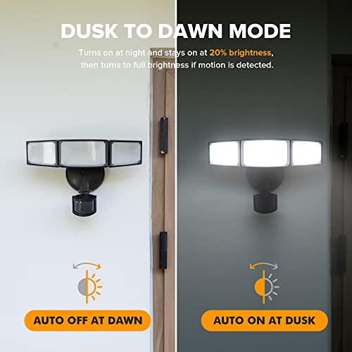 LUTEC 72W 7500LM LED Security Lights Motion Sensor Light Outdoor, 5000K Daylight, IP65 Waterproof, Dusk to Dawn, 3-Head Motion Detected Flood Light for Garage, Yard, Porch(Black)