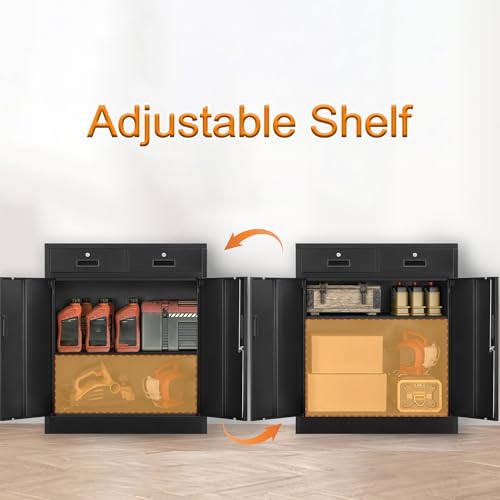 Wanfu Metal Storage Cabinet, 36" H Locking Storage Cabinet with 2 Drawers and Adjustable Shelf, Metal Cabinets for Office, Garage, Home-Black