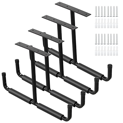 Ihomepark Overhead Garage Storage Rack, Heavy Duty Ceiling Mounted Garage Hooks Utility Hanger for Lumber Bike Tools(4 Pack, Black)