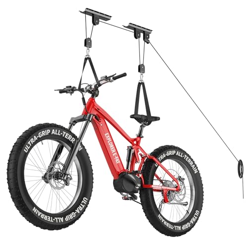 Housolution Bike Hoist, [1 Pack] Hoist Pulley System with 88Lbs, Fit 10-16Feet High Ceilings, Heavy-Duty Overhead Ceiling Storage System for Road, MTB, Fat Tire, Ebike Hanger, Ladders, Snowboard