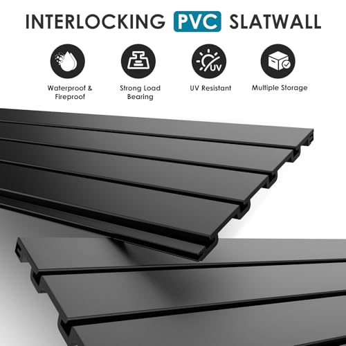 Brakki PVC Slat Wall Paneling 4x8 ft, Garage Organizer Storage System, Black Slatwall Panels for Garage Organization Product, Heavy Duty Wall Mounted Tool Storage for Home