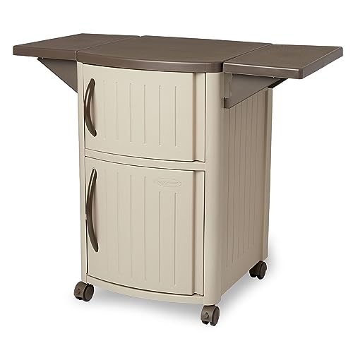 Suncast Outdoor Grilling Prep Station Table with Storage, Taupe/Brown